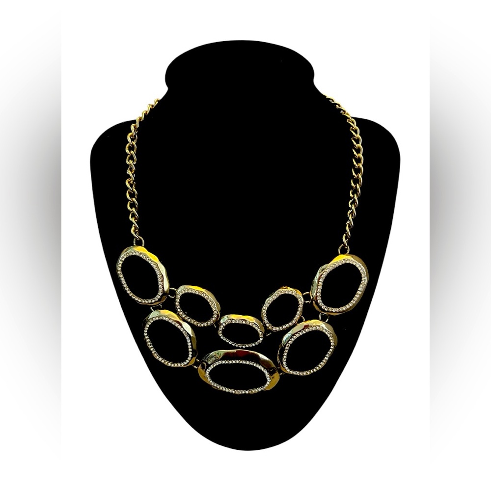 Beautiful Dana Buchman gold statement necklace with rhinestones